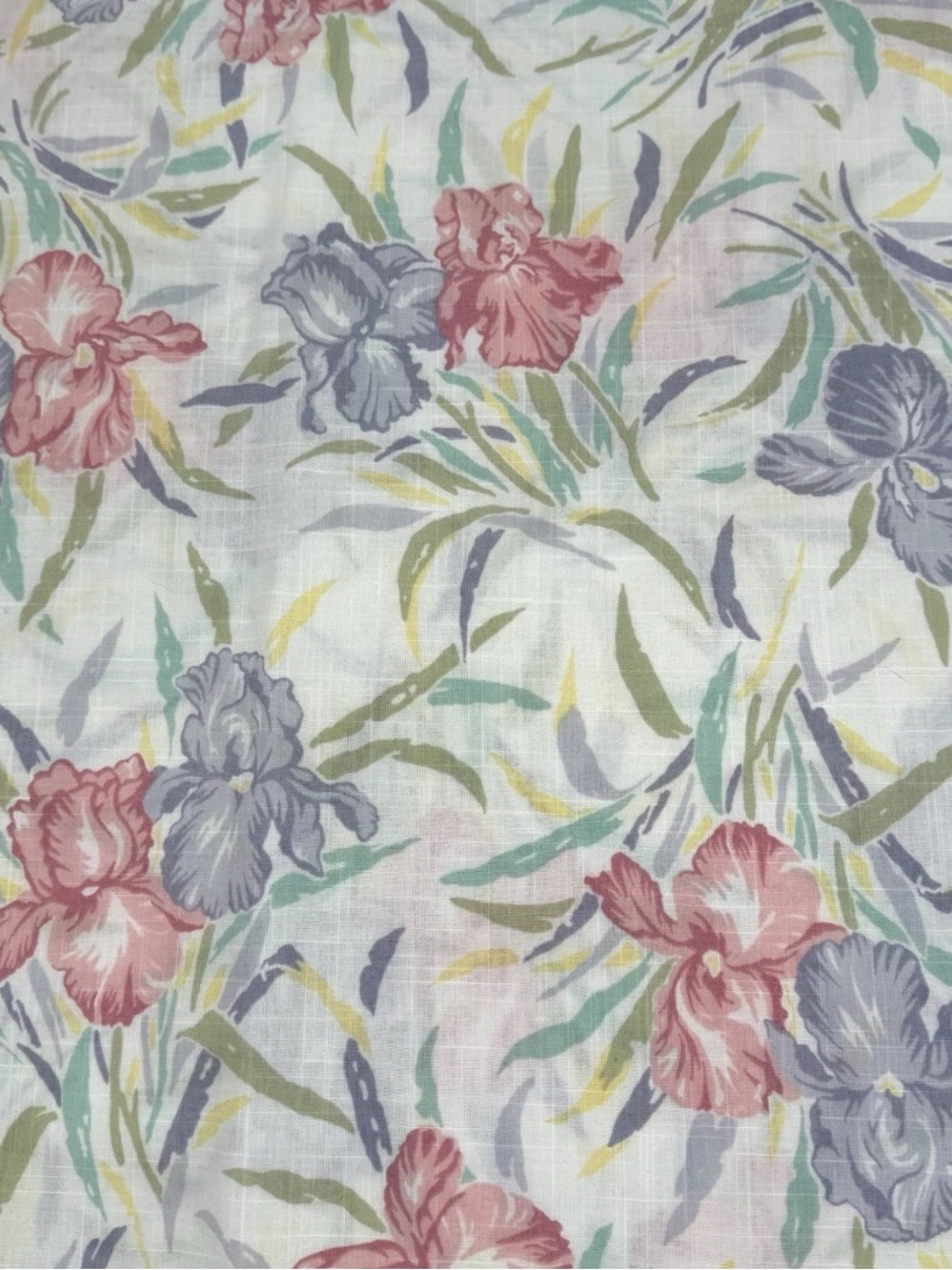 Vintage 80s Floral Iris Wamsutta Lightweight Cotton Fabric 1 yd + 34" x 44"w